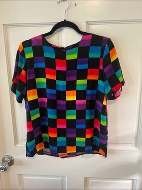Vintage Colorblock Checkerboard blouse